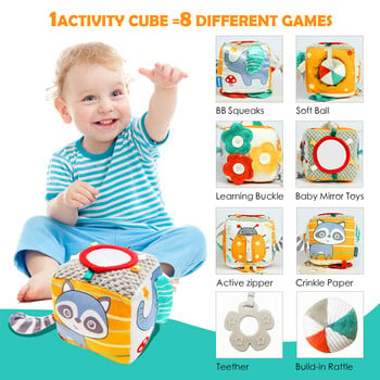 Baby Busy Cube Сензорни играчки Дейност за малки деца Обучаващи се образователни играчки Развиващи с огледало Меко бебе 0-3 години