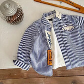 Vaikiški dryžuoti marškinėliai korėjietiško stiliaus laisvalaikio striukė berniukams rudenį madingi kūdikių viršutiniai maži vaikiški medvilniniai marškinėliai