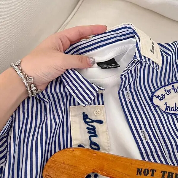 Vaikiški dryžuoti marškinėliai korėjietiško stiliaus laisvalaikio striukė berniukams rudenį madingi kūdikių viršutiniai maži vaikiški medvilniniai marškinėliai