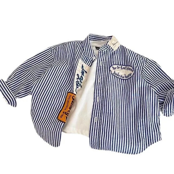 Vaikiški dryžuoti marškinėliai korėjietiško stiliaus laisvalaikio striukė berniukams rudenį madingi kūdikių viršutiniai maži vaikiški medvilniniai marškinėliai