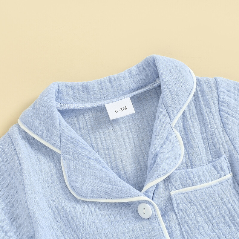 0-24 M Toddler Zēni Zēni Meiteņu Kombinezoni Guļambikses ar īsām piedurknēm Atloka Apkakle, Poga Up Pidžamas Jaundzimušo Rokas