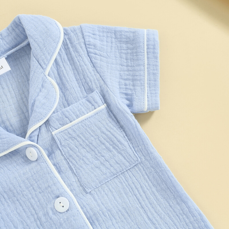 0-24 M Toddler Zēni Zēni Meiteņu Kombinezoni Guļambikses ar īsām piedurknēm Atloka Apkakle, Poga Up Pidžamas Jaundzimušo Rokas