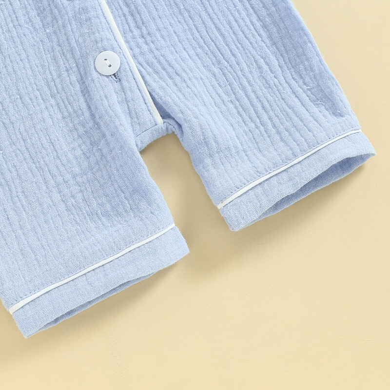 0-24 M Toddler Zēni Zēni Meiteņu Kombinezoni Guļambikses ar īsām piedurknēm Atloka Apkakle, Poga Up Pidžamas Jaundzimušo Rokas