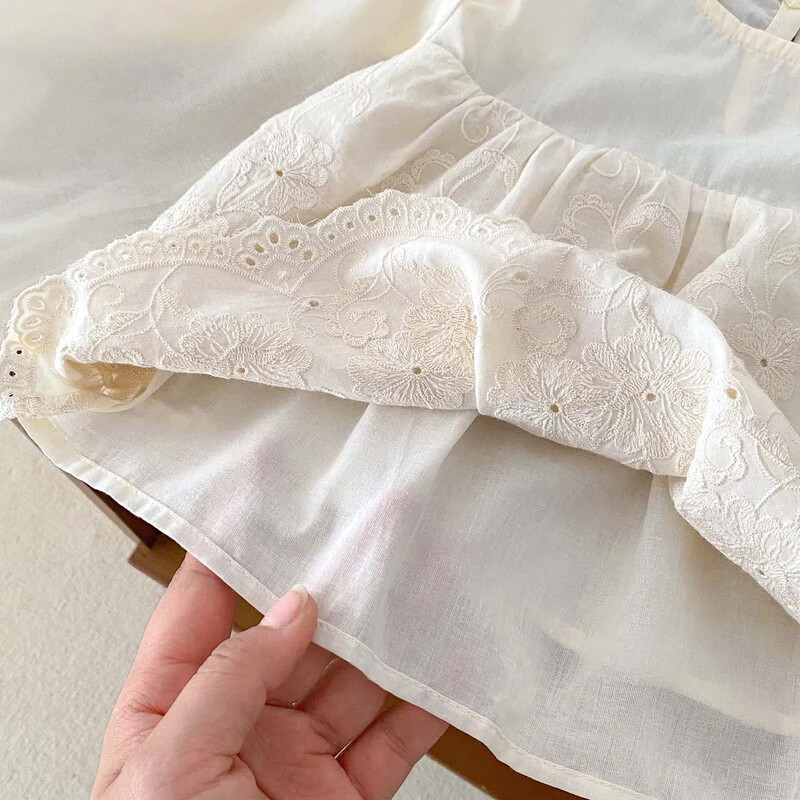 Korėjietiško stiliaus nėrinių kraštas ilgomis rankovėmis moterims, kūdikiams, mielas princesės marškinėliai, universalūs madingi drabužiai vaikams