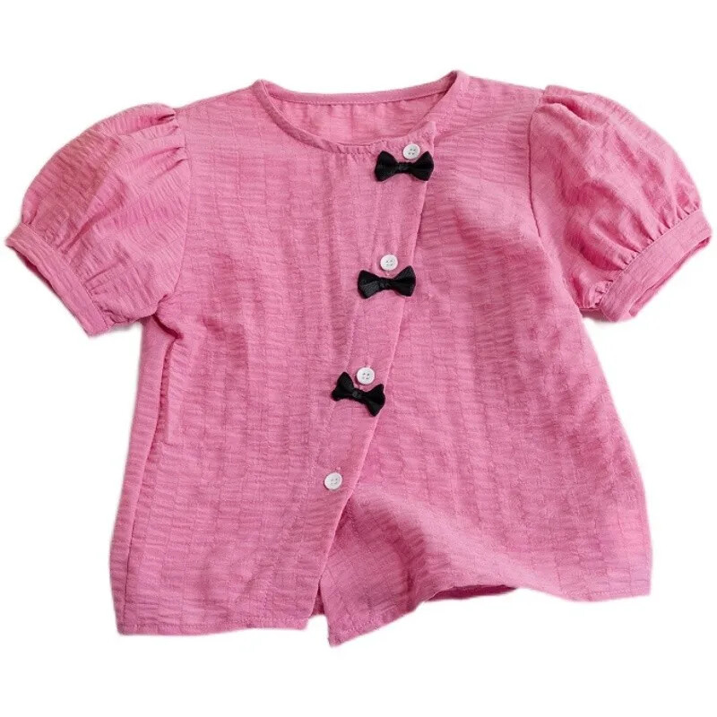 2024 nyári új koreai stílusú női rövid ujjú ing Baby Fresh csokor Divatos gyermekruházat Kínából