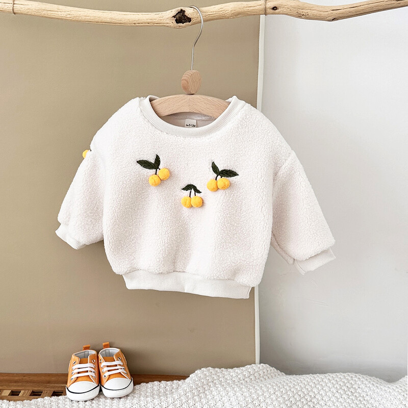 Ziemas topi zīdaiņiem Modes zīdaiņu meiteņu apģērbi bērniem bērni biezi jēra vilnas audumi izšuvumi Koreja top zīdaiņu rudens džemperis