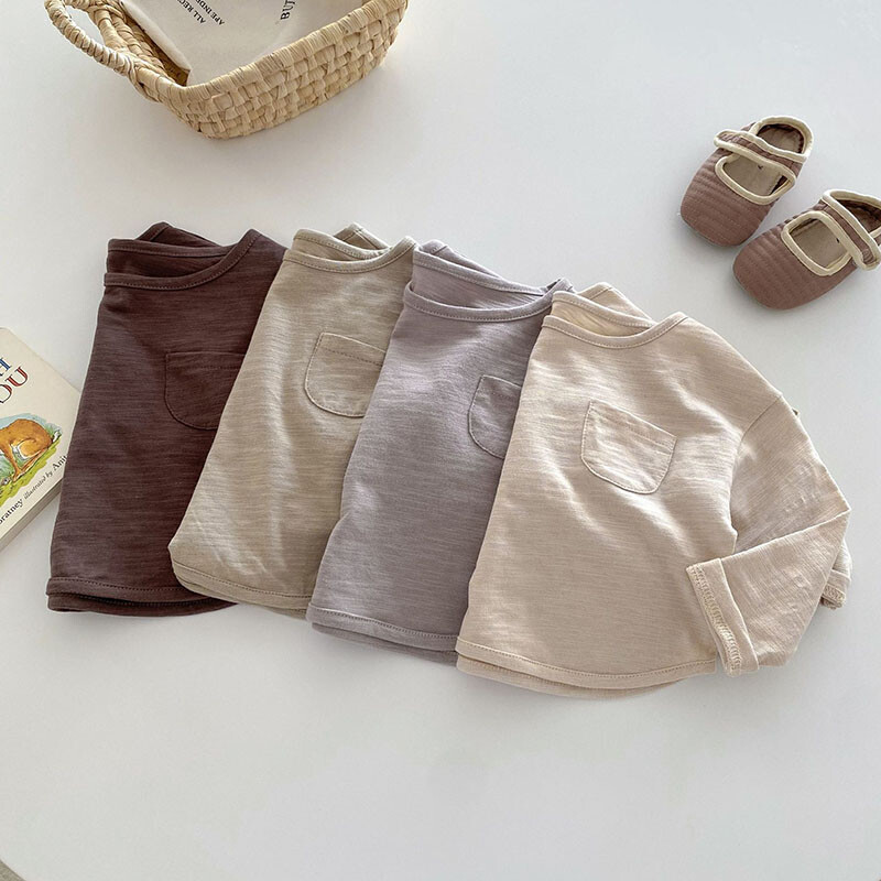 2024. ősz 0-5 éves gyerekeknek csecsemő blúz Baba aranyos pamut tömör alsóing lányok medve felsőruházat alsó ing fiúknak felsők blúz