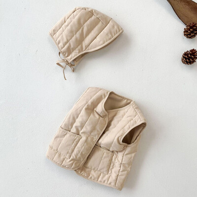 Korėjos kūdikių liemenės skrybėlių rinkinys rudens pavasario vaikiškas liemenė mergaitėms berniukams striukės vaikams Viršutiniai drabužiai paltai kūdikių drabužiai kūdikiams