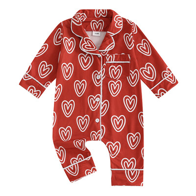 Suefunskry Baby Girl pavasara rudens pidžamas rombiņas ar garām piedurknēm atloks ar sirds apdruku ar pogu uz leju Valentīndienas kombinezons guļamtērps