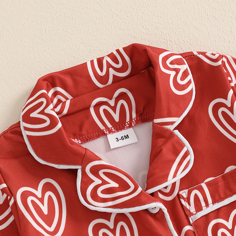 Suefunskry Baby Girl pavasara rudens pidžamas rombiņas ar garām piedurknēm atloks ar sirds apdruku ar pogu uz leju Valentīndienas kombinezons guļamtērps