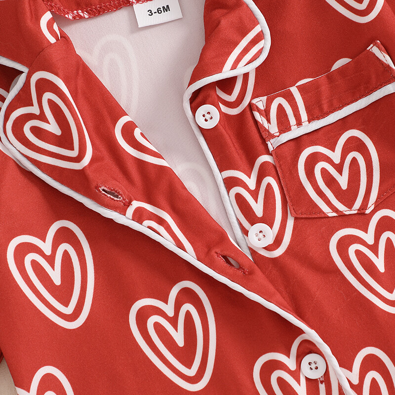 Suefunskry Baby Girl pavasara rudens pidžamas rombiņas ar garām piedurknēm atloks ar sirds apdruku ar pogu uz leju Valentīndienas kombinezons guļamtērps