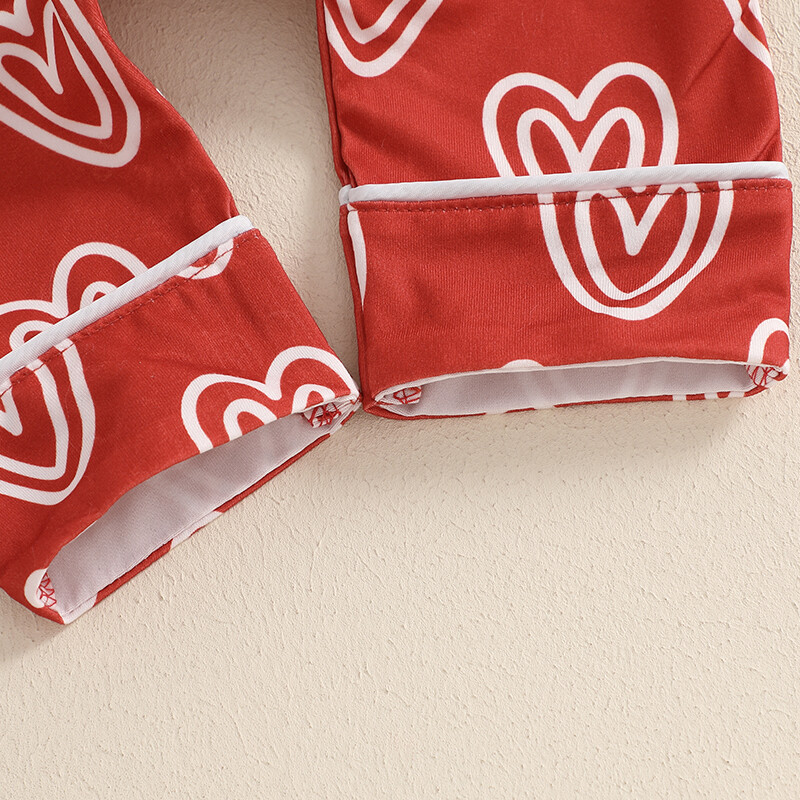 Suefunskry Baby Girl pavasara rudens pidžamas rombiņas ar garām piedurknēm atloks ar sirds apdruku ar pogu uz leju Valentīndienas kombinezons guļamtērps