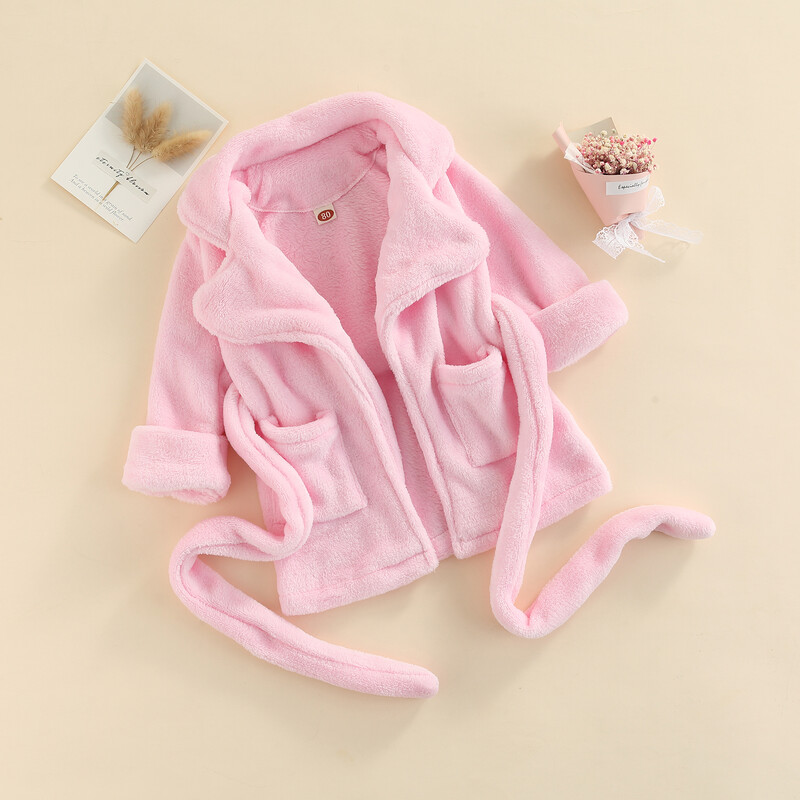 0-6Y kūdikių pliušinis chalatas miegui berniukų mergaičių rudens žieminiai drabužiai ilgomis rankovėmis prisegamas diržu chalatas mažiems vaikams pižamos