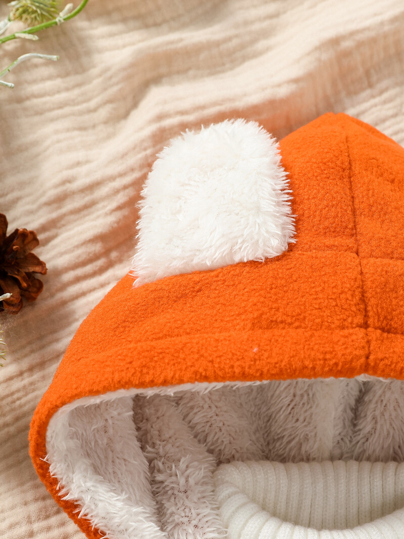 2024 m. Naujo stiliaus kūdikių berniukų miela animacinių filmų kišenė su lapės ilgomis rankovėmis gobtuvu su užtrauktuku, šiltas pliušinis paltas, skirtas 1–3 m. lauko gatvės aprangai