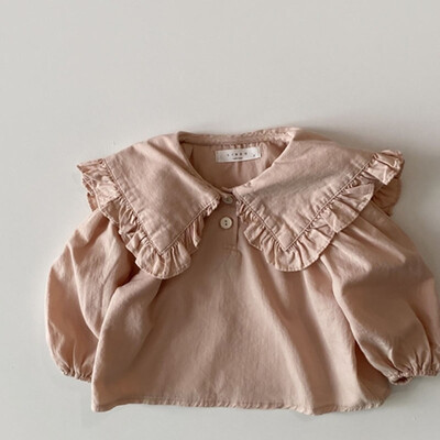 MILANCEL 2024 m. pavasario bamblys, mergaičių marškinėliai, laisvalaikio drabužiai, didelė apykakle, miela atvarta ilgomis rankovėmis, palaidinė kūdikiui