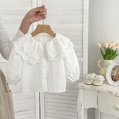 MILANCEL Új, 2024-es őszi baba ing 0-3 éves korig, édes, kétrétegű csipkés, lehúzható gallérú blúz kisgyermek hosszú ujjú alsó felső