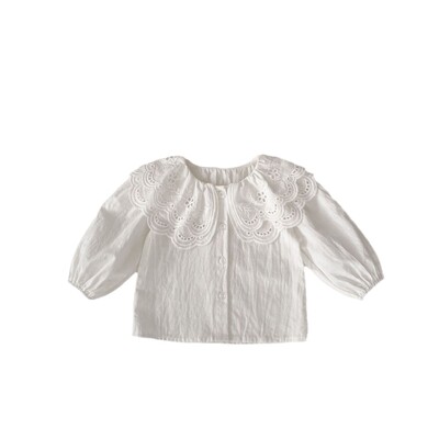 MILANCEL Új, 2024-es őszi baba ing 0-3 éves korig, édes, kétrétegű csipkés, lehúzható gallérú blúz kisgyermek hosszú ujjú alsó felső