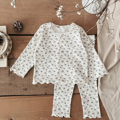 Pavasarinis mergaičių pižamos rinkinys 0-4Y Vaikų namų rūbai Kūdikių rudeniniai rūbai Mieli gėlėti mergaičių apatiniai drabužiai Viršus + kelnės 2vnt.