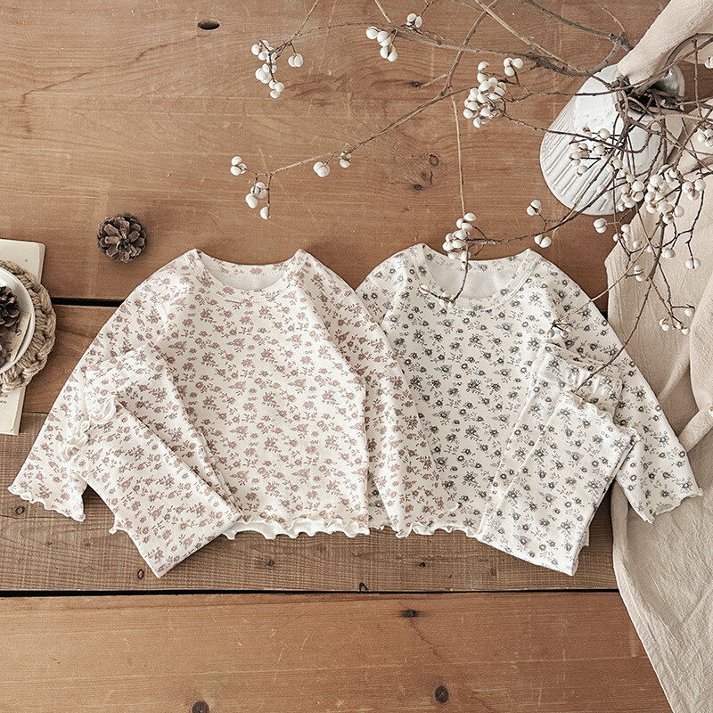 Pavasarinis mergaičių pižamos rinkinys 0-4Y Vaikų namų rūbai Kūdikių rudeniniai rūbai Mieli gėlėti mergaičių apatiniai drabužiai Viršus + kelnės 2vnt.