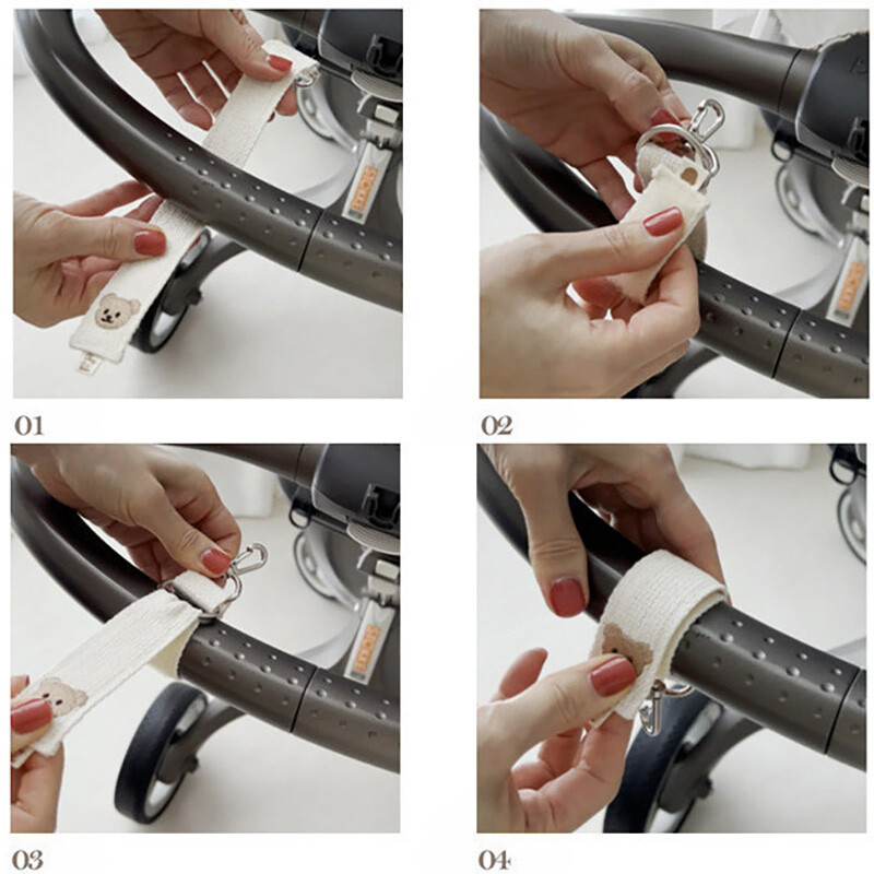 Izšūts lācis karikatūras āķis Izturīgs universāls ratiņu klips Bērnu ratu āķi pakarināšanai Mammu somām Autiņbiksīšu somu piederumi