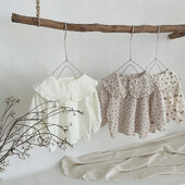 Rudens naujos mergaitės marškinėliai ilgomis rankovėmis Mergaitėms Gėlėtos palaidinės didelės apykaklės Viršutiniai kūdikių mergaičių medvilniniai drabužiai