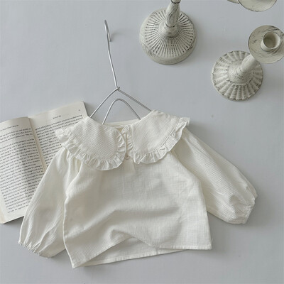 Rudens naujos mergaitės marškinėliai ilgomis rankovėmis Mergaitėms Gėlėtos palaidinės didelės apykaklės Viršutiniai kūdikių mergaičių medvilniniai drabužiai