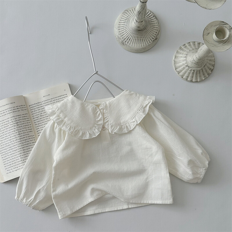 Rudens naujos mergaitės marškinėliai ilgomis rankovėmis Mergaitėms Gėlėtos palaidinės didelės apykaklės Viršutiniai kūdikių mergaičių medvilniniai drabužiai