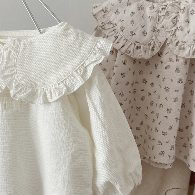 Rudens naujos mergaitės marškinėliai ilgomis rankovėmis Mergaitėms Gėlėtos palaidinės didelės apykaklės Viršutiniai kūdikių mergaičių medvilniniai drabužiai