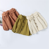 Mergaičių marškinėliai Mieli dviejų sluoksnių žiedlapių apykaklės marškinėliai kūdikiui ilgomis rankovėmis Palaidinė Medvilniniai viršutiniai drabužiai kūdikiams mergaitėms 0-3 t