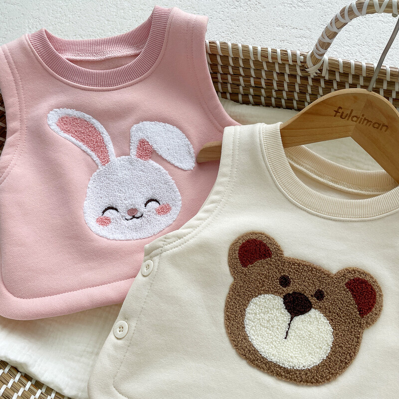 Rudens kūdikių mergaičių berniukų drabužiai Medvilniniai meškiukai triušio piešiniai kūdikiams be rankovių 0–2 metų liemenė