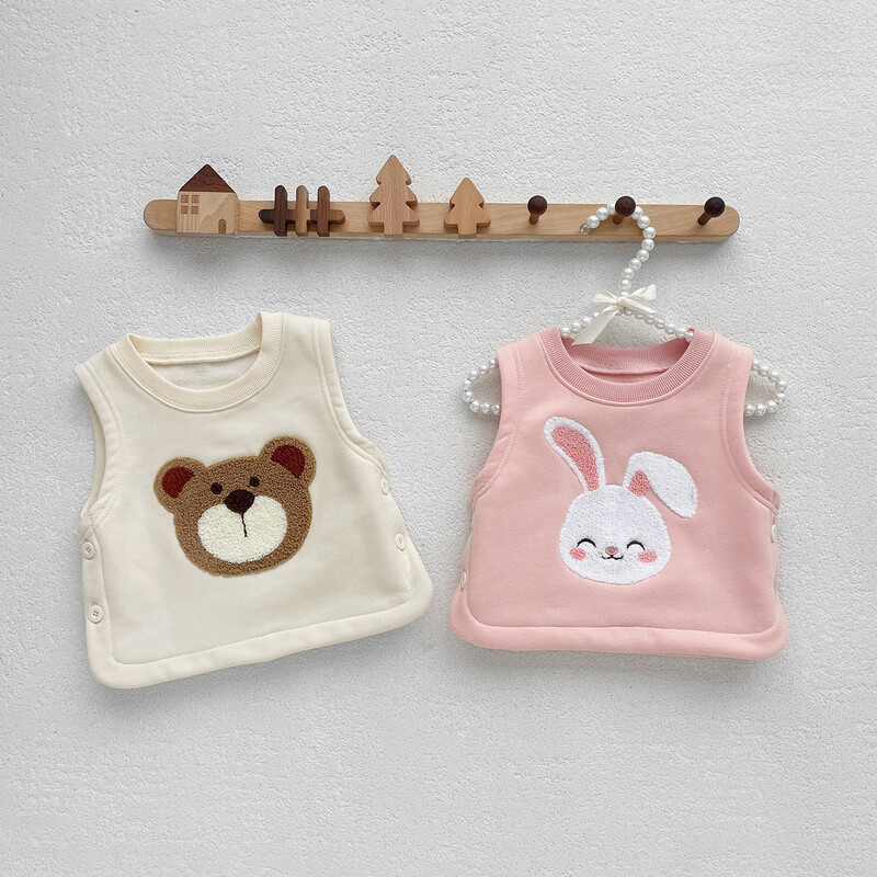 Rudens kūdikių mergaičių berniukų drabužiai Medvilniniai meškiukai triušio piešiniai kūdikiams be rankovių 0–2 metų liemenė