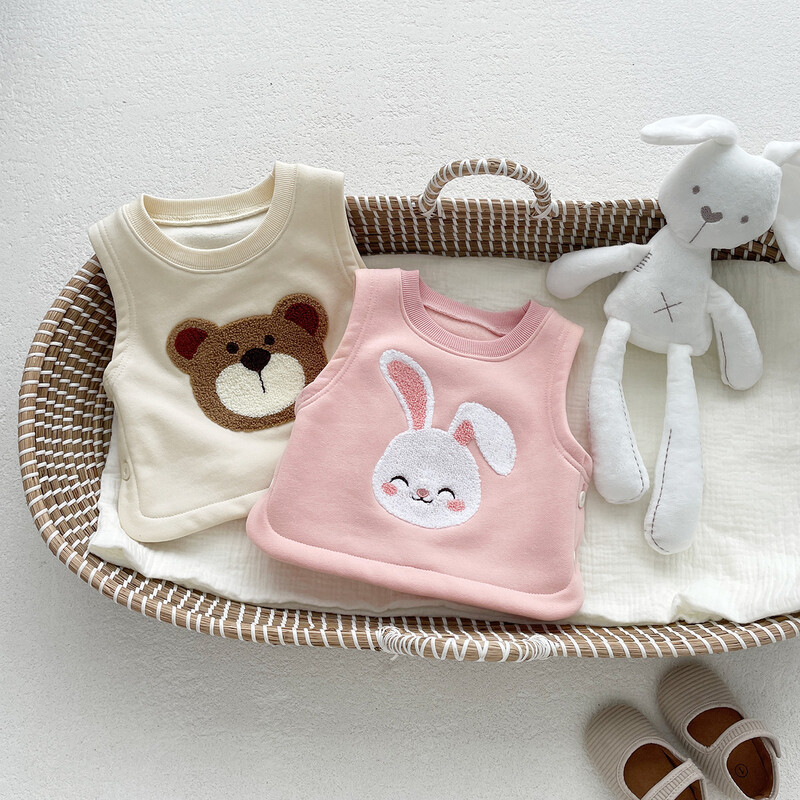 Rudens kūdikių mergaičių berniukų drabužiai Medvilniniai meškiukai triušio piešiniai kūdikiams be rankovių 0–2 metų liemenė