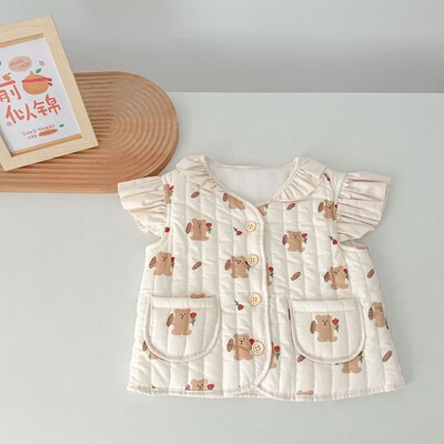 2024 m. Korėjietiškos gėlėtos kūdikių liemenės, vaikiškas animacinių filmų piešinys, stora šilta liemenė striukė pavasario rudens kūdikių liemenė medvilninis paminkštintas paltas