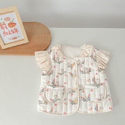 2024 m. Korėjietiškos gėlėtos kūdikių liemenės, vaikiškas animacinių filmų piešinys, stora šilta liemenė striukė pavasario rudens kūdikių liemenė medvilninis paminkštintas paltas