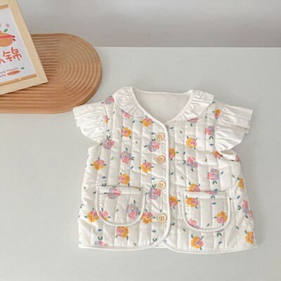 2024 m. Korėjietiškos gėlėtos kūdikių liemenės, vaikiškas animacinių filmų piešinys, stora šilta liemenė striukė pavasario rudens kūdikių liemenė medvilninis paminkštintas paltas