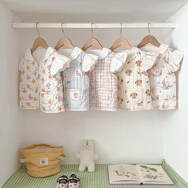 2024 m. Korėjietiškos gėlėtos kūdikių liemenės, vaikiškas animacinių filmų piešinys, stora šilta liemenė striukė pavasario rudens kūdikių liemenė medvilninis paminkštintas paltas