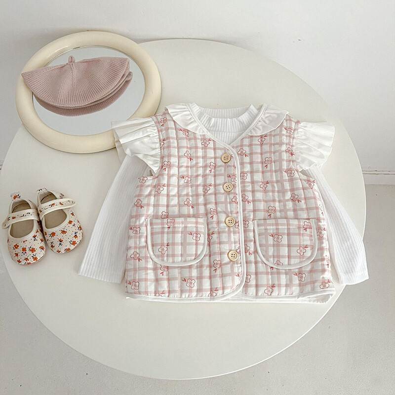 2024 m. Korėjietiškos gėlėtos kūdikių liemenės, vaikiškas animacinių filmų piešinys, stora šilta liemenė striukė pavasario rudens kūdikių liemenė medvilninis paminkštintas paltas