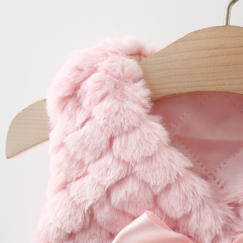 Žiemos mažylio pliušinis paltukas mergaitei kūdikių lankelis, vienspalvis, laisvas ir universalus lauko dirbtinio kailio dėklas