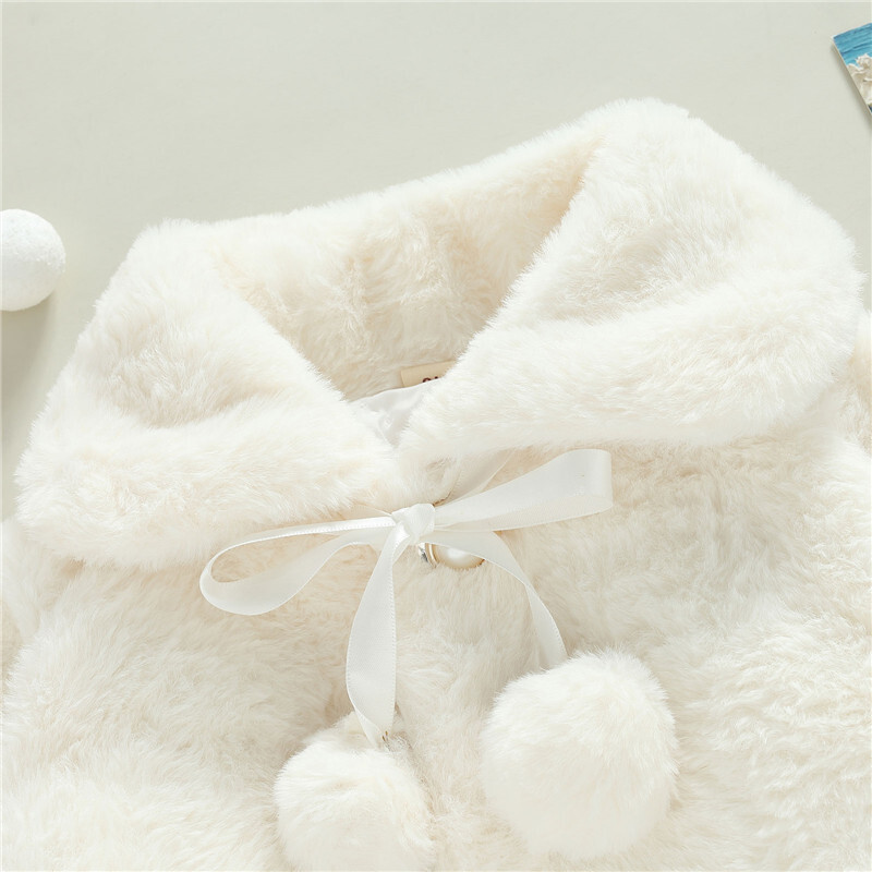 0–18 mėnesių žieminė striukė mergaitei, vienspalvė, platus atvartas, ilgomis rankovėmis, kailinis mergaitei, papuoštas perlais, sniego dėvėjimo apsiaustas