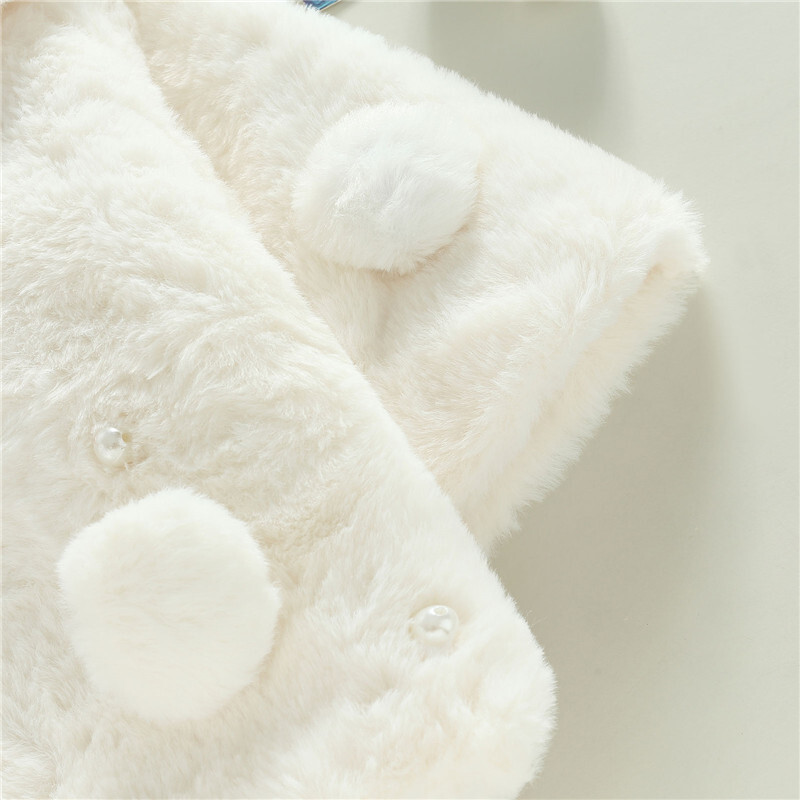 0–18 mėnesių žieminė striukė mergaitei, vienspalvė, platus atvartas, ilgomis rankovėmis, kailinis mergaitei, papuoštas perlais, sniego dėvėjimo apsiaustas