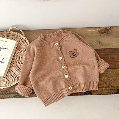 Cute Bear Knit Baby Girl Mētelis Bērnu trikotāžas jaciņa ar garām piedurknēm Top Bērnu Džemperis Āra Apģērbs Bērnu Apģērbs New Born