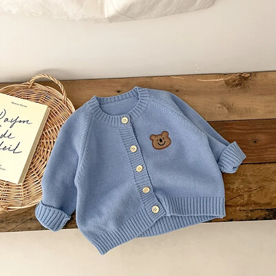 Cute Bear Knit Baby Girl Mētelis Bērnu trikotāžas jaciņa ar garām piedurknēm Top Bērnu Džemperis Āra Apģērbs Bērnu Apģērbs New Born