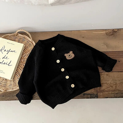 Cute Bear Knit Baby Girl Mētelis Bērnu trikotāžas jaciņa ar garām piedurknēm Top Bērnu Džemperis Āra Apģērbs Bērnu Apģērbs New Born