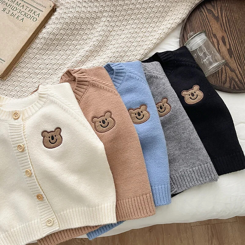 Cute Bear Knit Baby Girl Mētelis Bērnu trikotāžas jaciņa ar garām piedurknēm Top Bērnu Džemperis Āra Apģērbs Bērnu Apģērbs New Born
