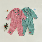 Toddler Baby Girl 2gab pidžamu komplekti ar garām piedurknēm rūtaini apdruku guļamveļa bērnu kreklu bikšu komplekts 2gab bērnu apģērbu pidžamas