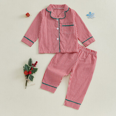 Toddler Baby Girl 2gab pidžamu komplekti ar garām piedurknēm rūtaini apdruku guļamveļa bērnu kreklu bikšu komplekts 2gab bērnu apģērbu pidžamas