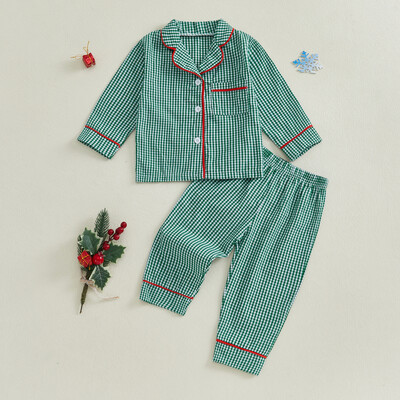 Toddler Baby Girl 2gab pidžamu komplekti ar garām piedurknēm rūtaini apdruku guļamveļa bērnu kreklu bikšu komplekts 2gab bērnu apģērbu pidžamas