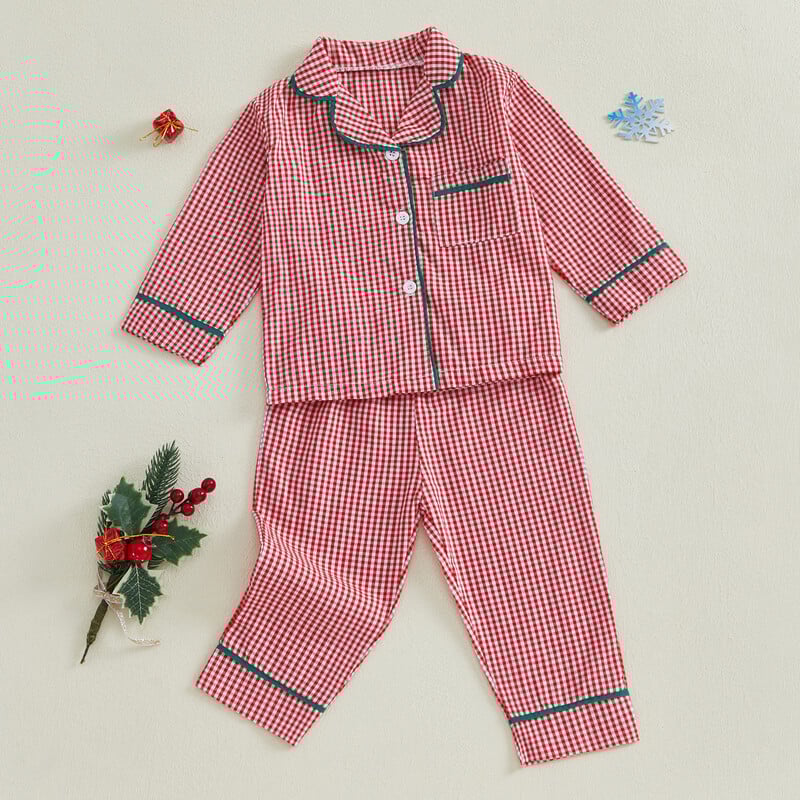 Toddler Baby Girl 2gab pidžamu komplekti ar garām piedurknēm rūtaini apdruku guļamveļa bērnu kreklu bikšu komplekts 2gab bērnu apģērbu pidžamas