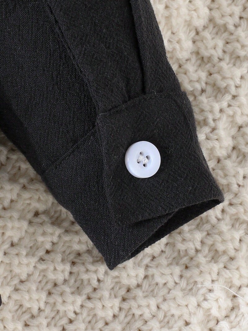 Rudens mazuļa zēnu ikdienas vienkāršs, melns krekls ar garām piedurknēm mētelis ar maziem dinozauru izšuvumiem kokvilnas ārējā apģērba krekls DX0384