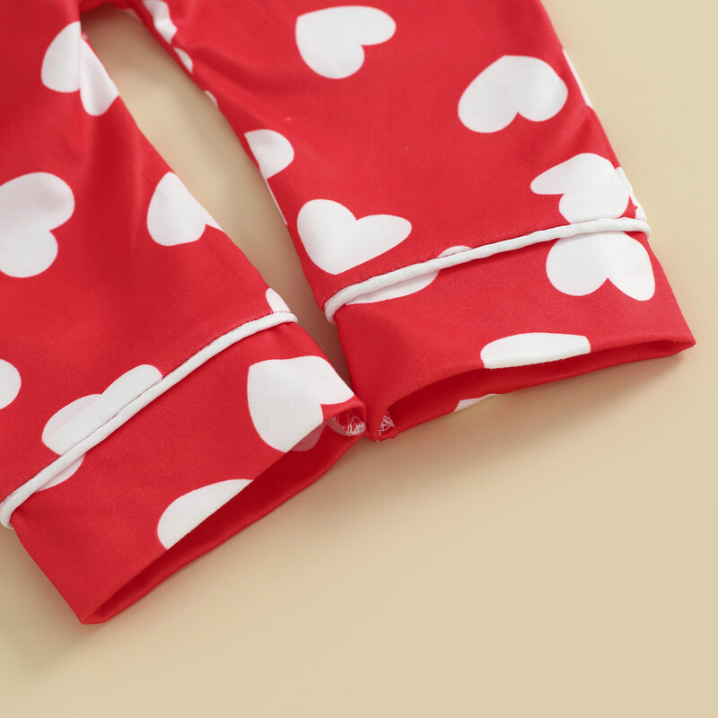 Pudcoco Βρεφικά Βρεφικά Αγόρια Κοριτσίστικα Πυτζάμες Μακρυμάνικα Πέτο γιακά Καρδιά εκτύπωσης Κουμπί επάνω Ρούμπερες Νεογέννητα Ρούχα 0-24 εκατ.